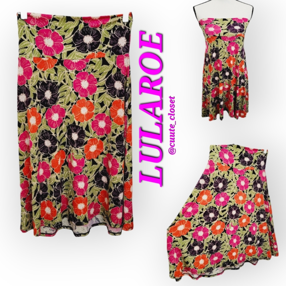LULAROE Pansies Garden print midi circle skirt that converse to strapless